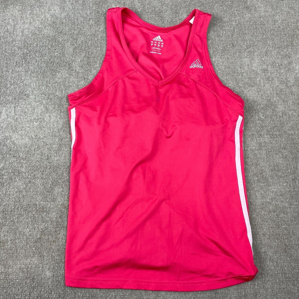 Adidas Tank Top Womens Large Pink White Side Stripe V-Neck Athletic Performance